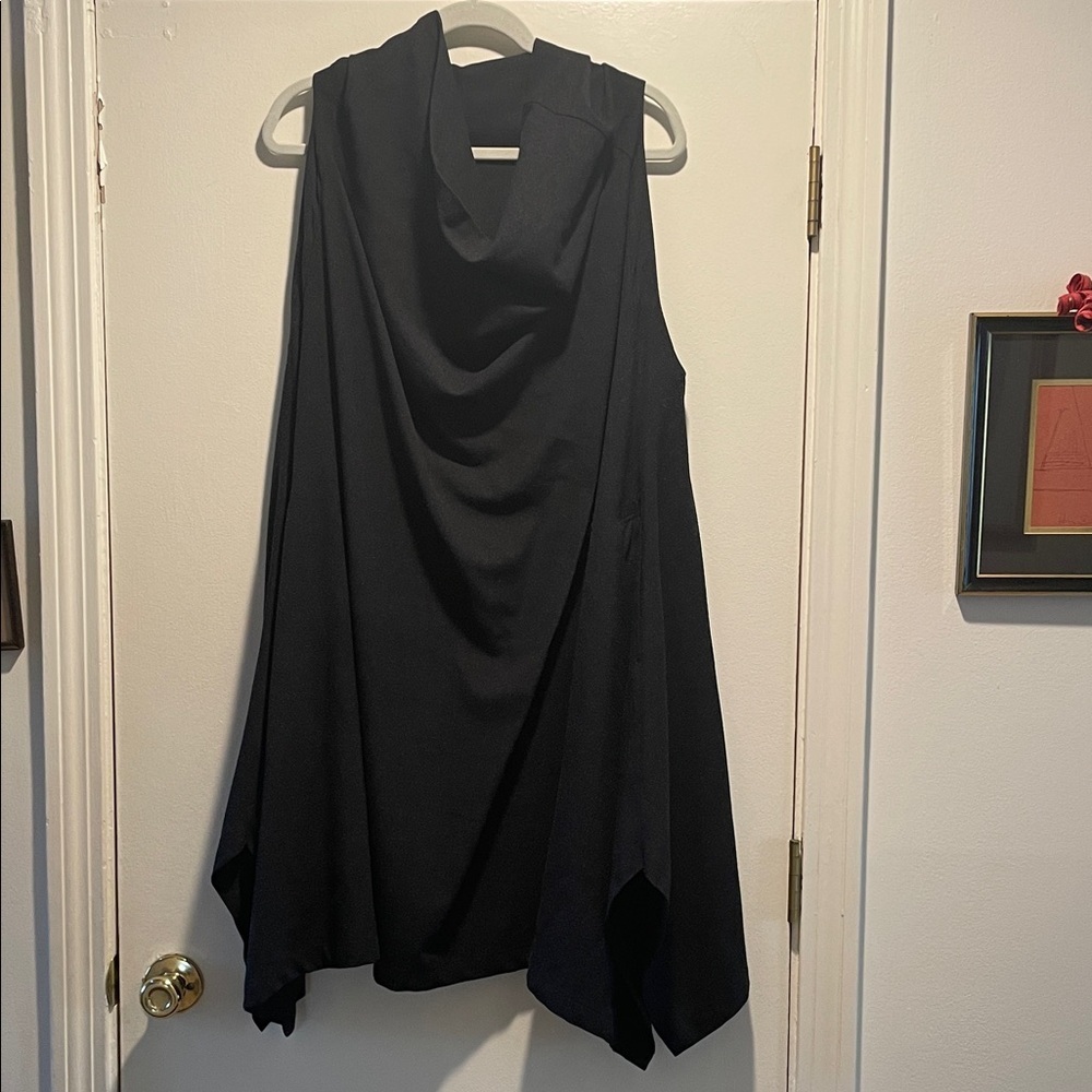 Moyuru Charcoal Gray Asymmetrical Draped Neck Textured Sleeveless Tunic or Dress